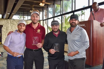 First Place team at Tampa Prep Golf Outing posing with trophies