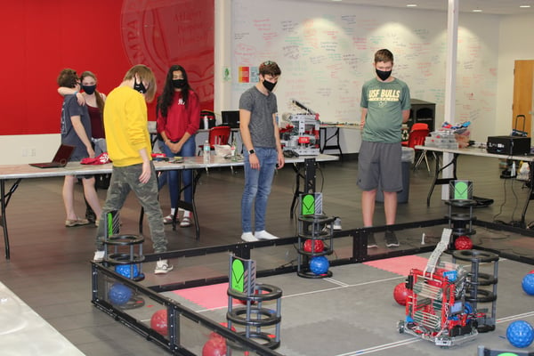 Tampa Prep robotics team practices before a tournament