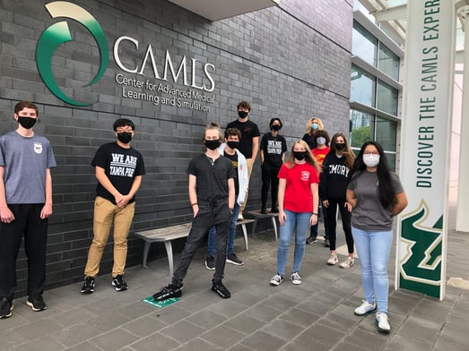 Tampa Prep students outside the USF CAMLS building